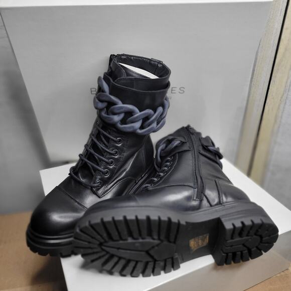 Beautiisoles by Robyn Women Zoey Black Leather Zip Lace up Combat Boots Size 5 - Picture 1 of 13